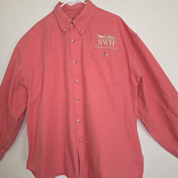 Wild Turkey Federation Mens Shirt XXL Coral Cotton Embroidered Turkey Hunting - Picture 3 of 16
